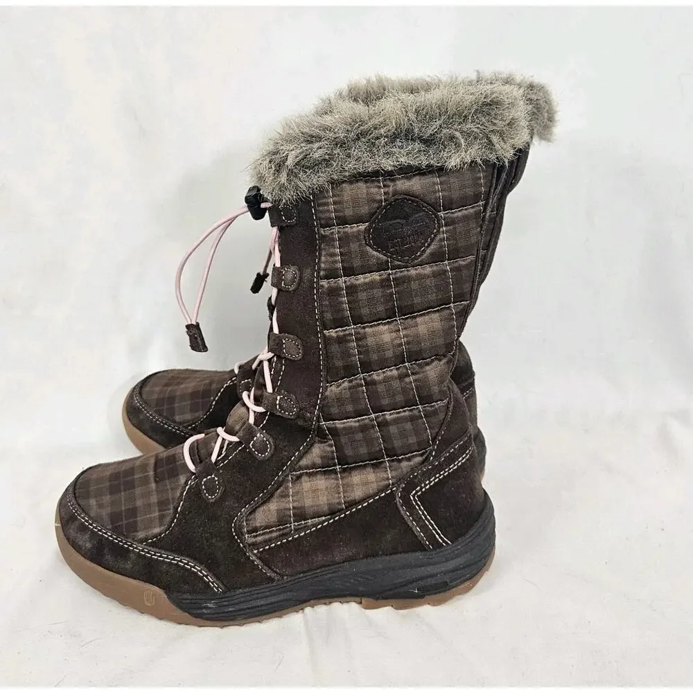 Teva Kids Lenawee Brown Plaid Waterproof Bungee Lace Up Winter Snow Boots Size 3
